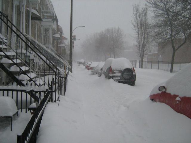 Outside our apartment on l'avenue de l'hotel-de-ville after a snow storm